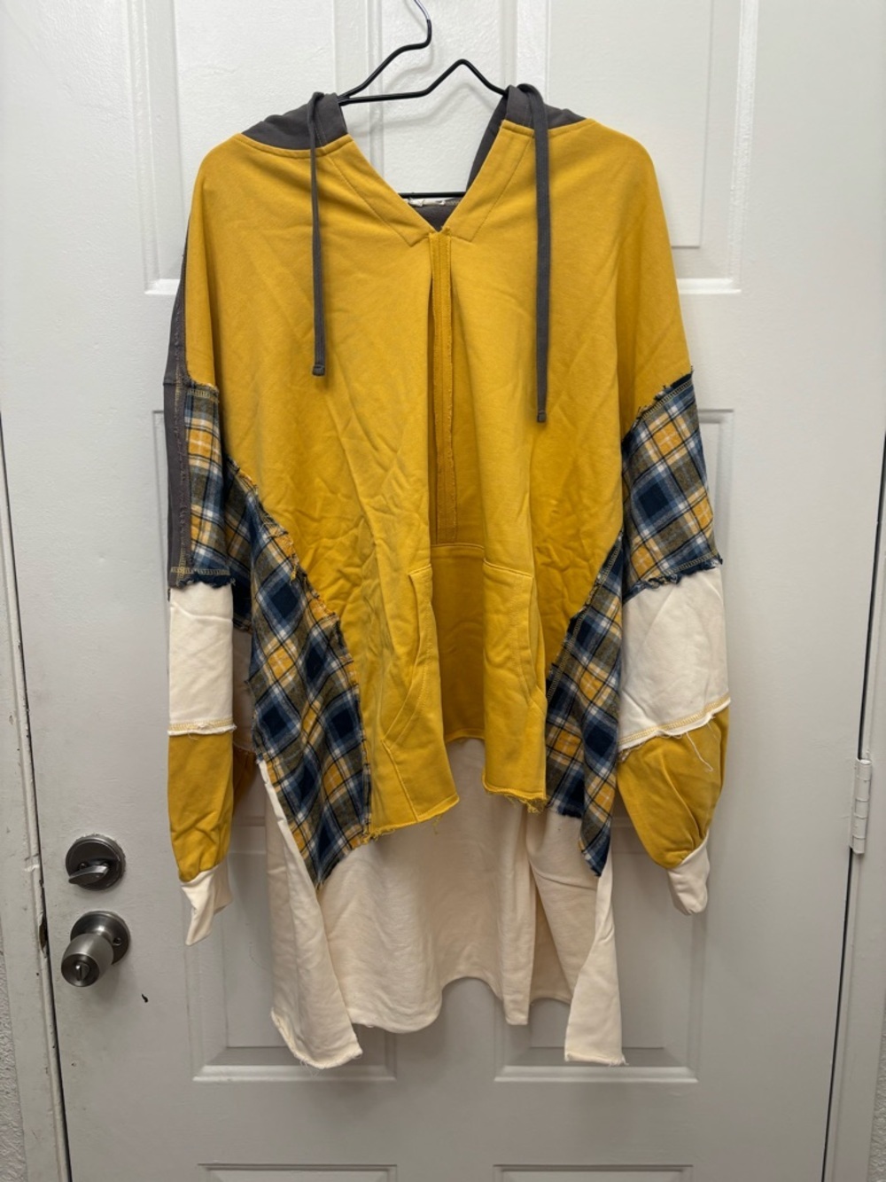 NWT Blue Velvet Boho Patchwork V-Neck Hoodie Sweater in Mustard Yellow